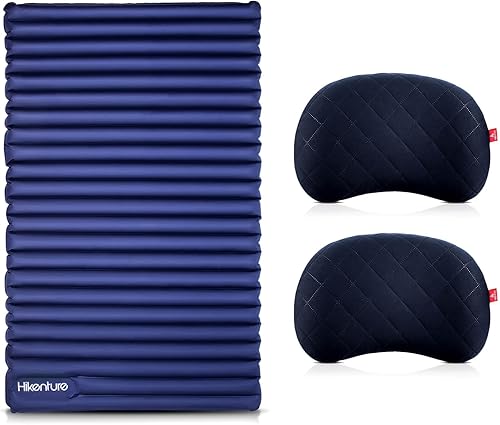 Hikenture Almohadilla de dormir doble con 2 almohadas de camping, colchón de camping para 2 personas, almohada de mochilero para colchoneta,