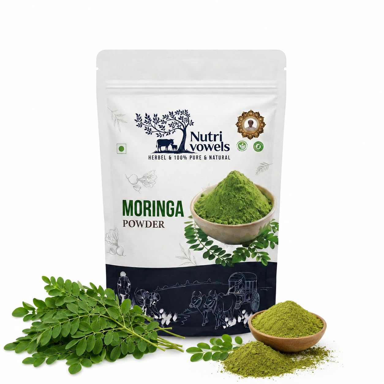 NUTRIVOWELS Moringa Powder 200g | 100% Pure & Natural Moringa Leaf Powder | Rich in Vitamins, Minerals & Antioxidants | Herbal Superfood for Immunity & Energy