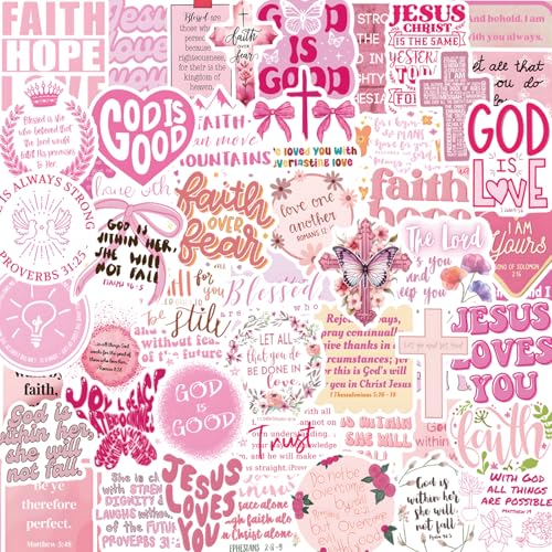 Pink Christian Stickers 55 PCS, Inspirational Bible Verse Stickers, Waterproof Jesus Sticker for Water Bottles Laptop Journaling, Adults Women Faith Gifts