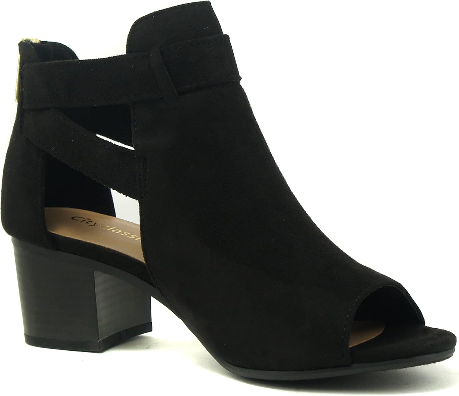 CITYCLASSIFIED Invest ~ Women's Cutout Side Strap Mid Black Chunky Heel Fashion Ankle Bootie - Image 4