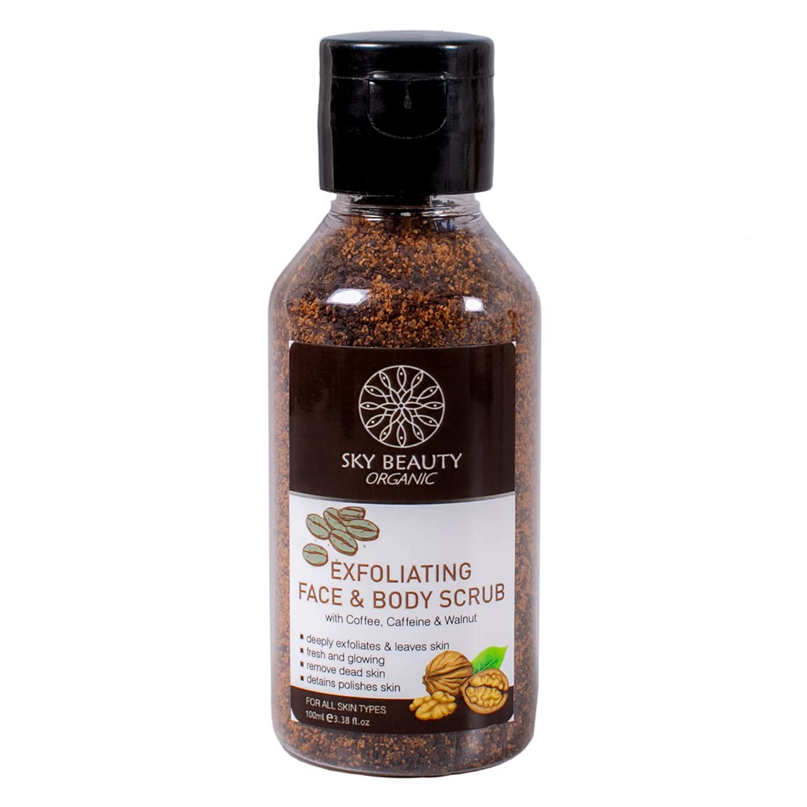 Sky Beauty Organic Exfoliating Face & Body Coffee Scrub for Tan Removal & Removes Dead Skin Cells With Coffee Caffeine & Walnut Extracts For All Skin Type Both Men-Women Can Use | Paraben Free, 100 GM