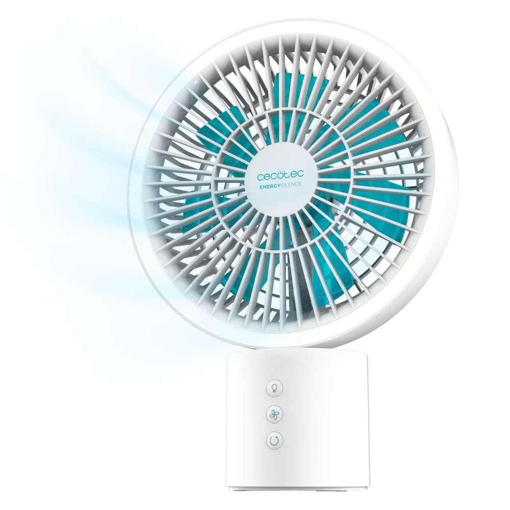 Cecotec - Ventilateur de Bureau avec Batterie EnergySilence 8000 Portable Light Desk - Diamètre 20 cm, Batterie 8000 mAh, Câble de Type C, Lumineux LED, 4 Vitesses, Hauteur Réglable
