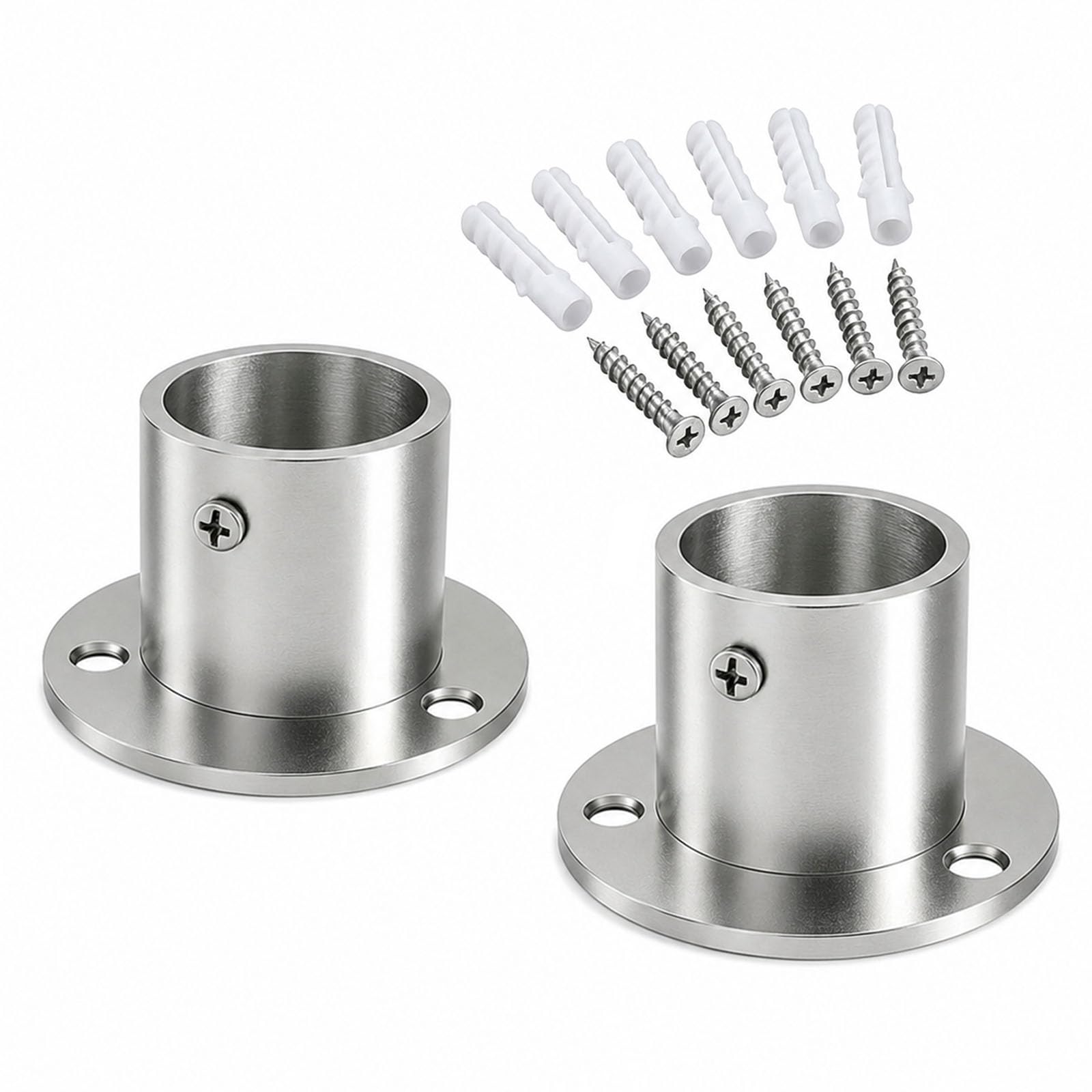 Fortunix Closet Rod Bracket, 2 Pack Stainless Steel Wardrobe Flange Rod Holder Inside Mount Socket End Support Bracket Flange for 32 mm, Closet Pole Socket, Rod Holder Bracket, Screws for Wardrobe