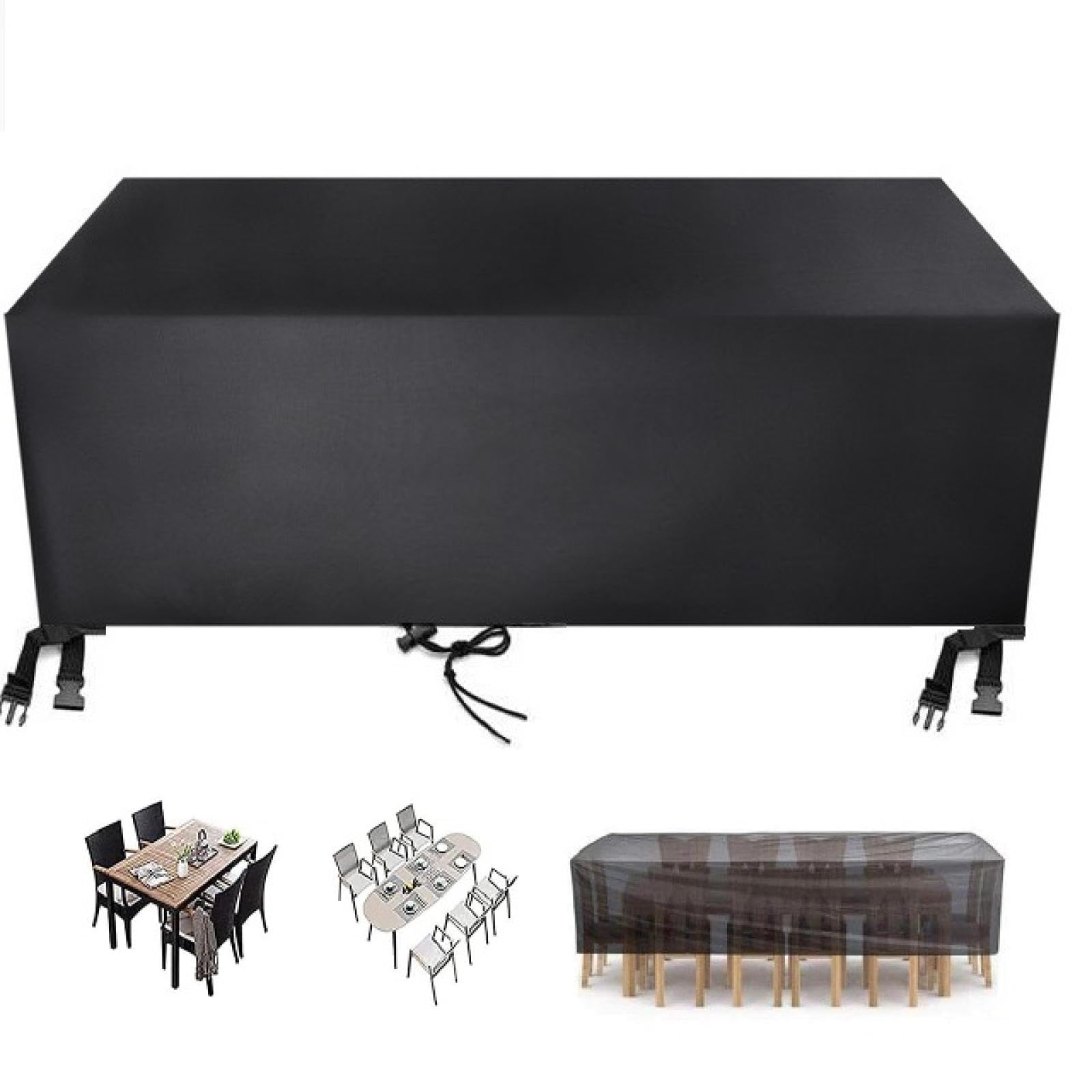 Funda impermeable para caja de almacenamiento de jardín al aire libre, 145 x 100 x 75 cm, tela 420D resistente a los rayos UV, resistente a los rayos UV, protector de mesa de ratán negro resistente a