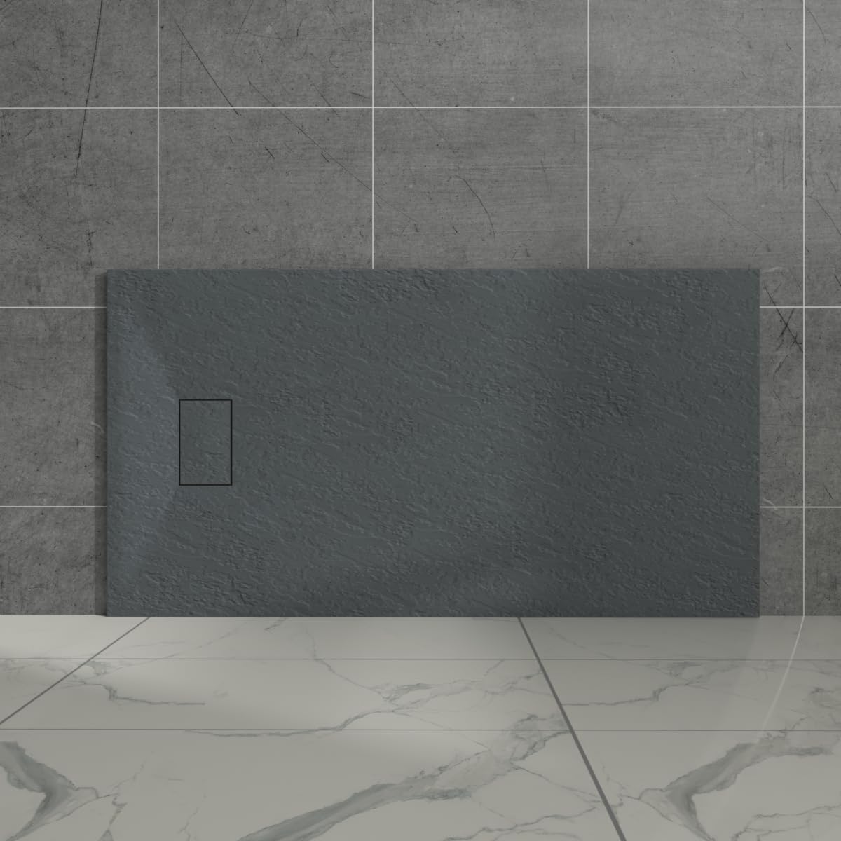 Aquariss Anthracite Rectangular Shower Tray Slate Effect Smc Slip-Resistant Shower Base For Bathroom Enclosures 1600X800mm With Waste