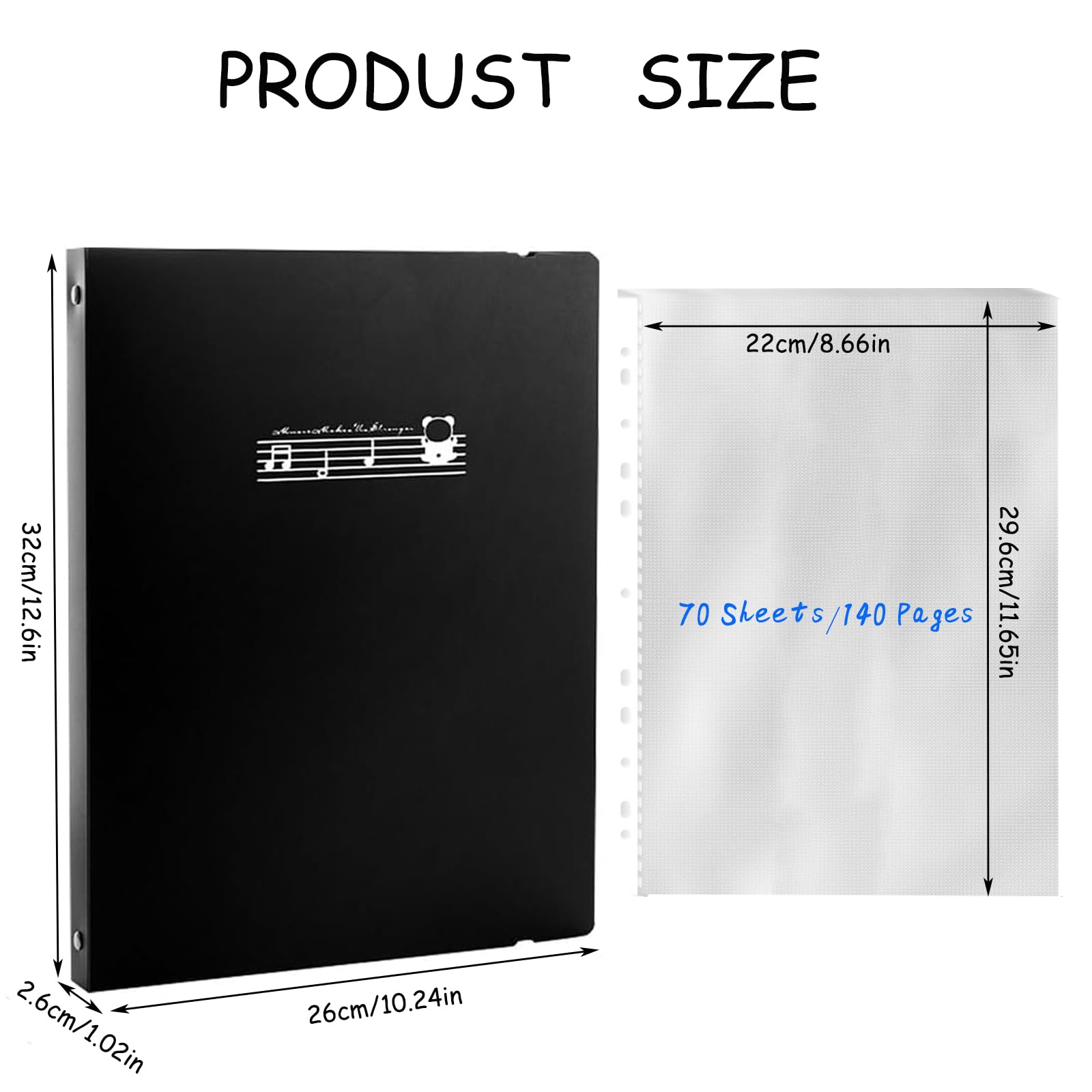 iGolife A4 Music Folder, 70 Compartments/140 Pages, Black, Music folder A4 70 compartments - Image 2
