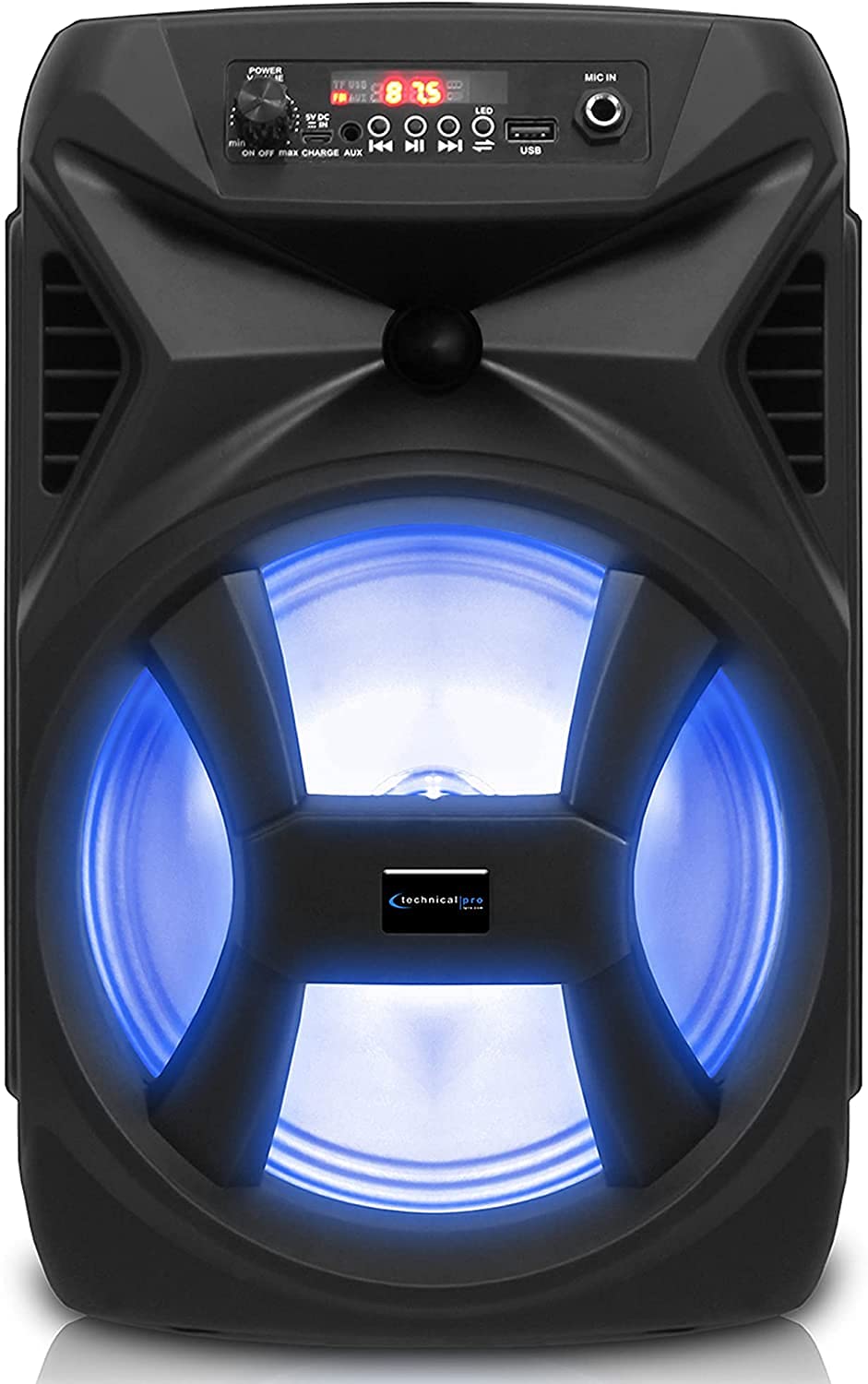 Technical Pro Altoparlante Bluetooth portatile da 20,3 cm da 500 Watt, con woofer e tweeter, stereo wireless con microfono cablato con elaborazione digitale, XLR a 1/4", microfono cablato per karaoke