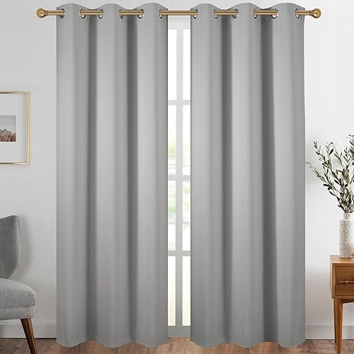 Diraysid Cortinas opacas con ojales color gris claro para dormitorio, con aislamiento térmico, cortinas de oscurecimiento de habitación, 42 x 84