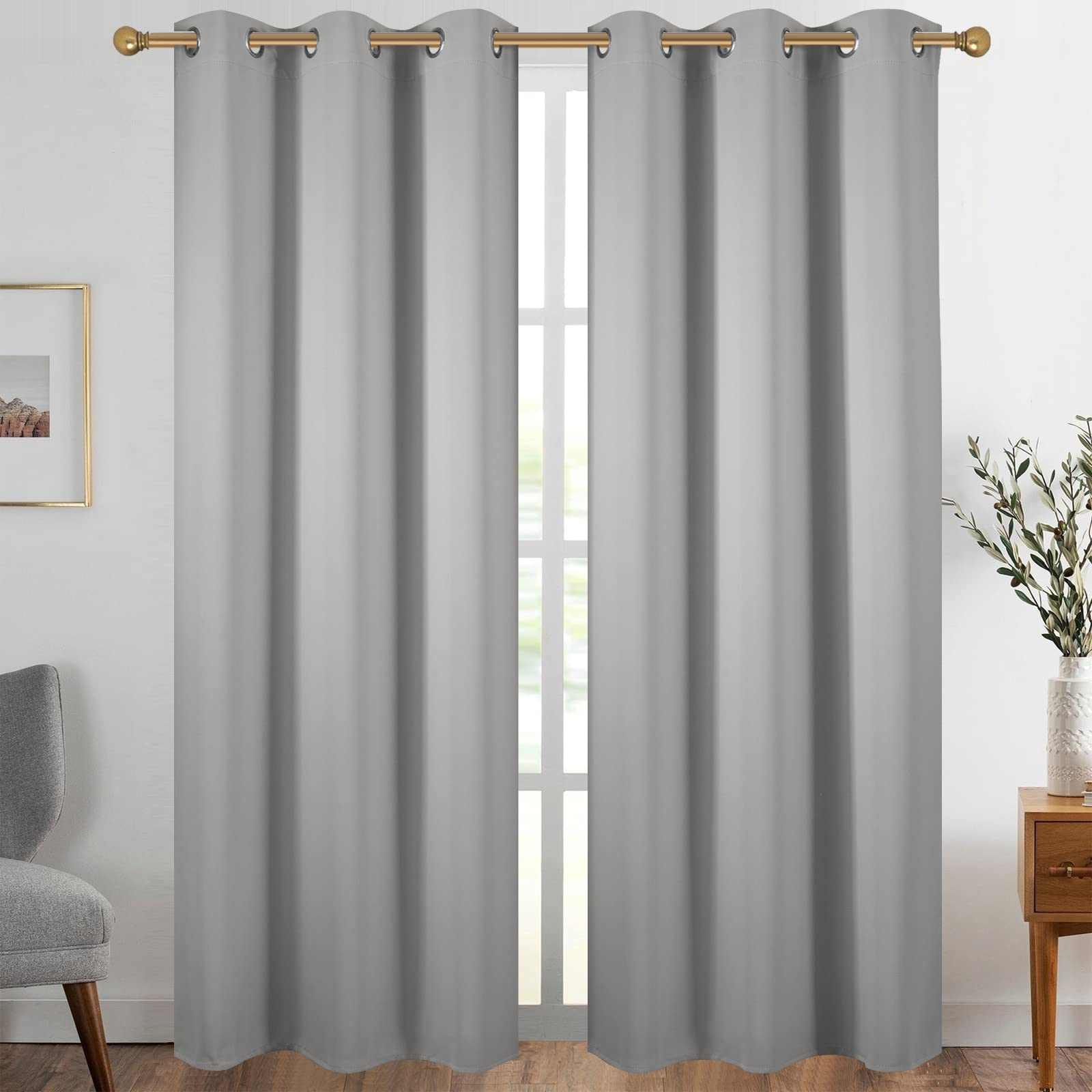 Diraysid Light Grey Grommet Blackout Curtains for Bedroom Thermal