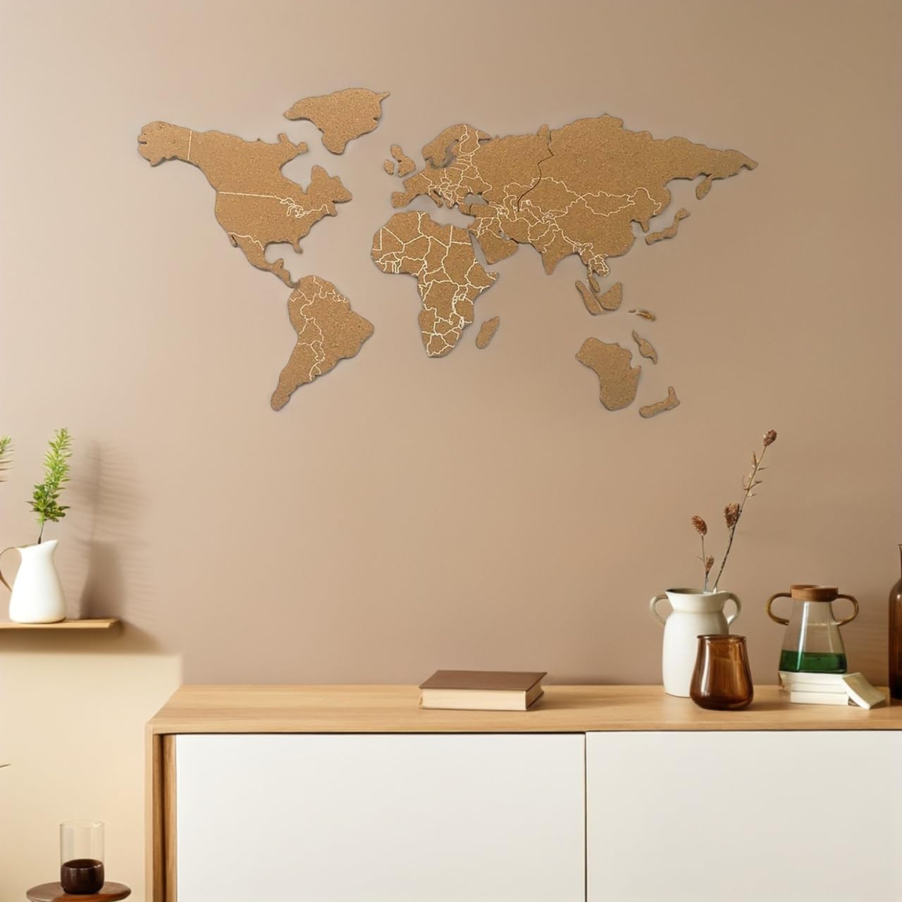 GALPADA Pizarra de corcho con mapamundi para fijar fotos, autoadhesiva, para pared de casa, tablero de corcho decorativo como pizarra para mensajes y notas