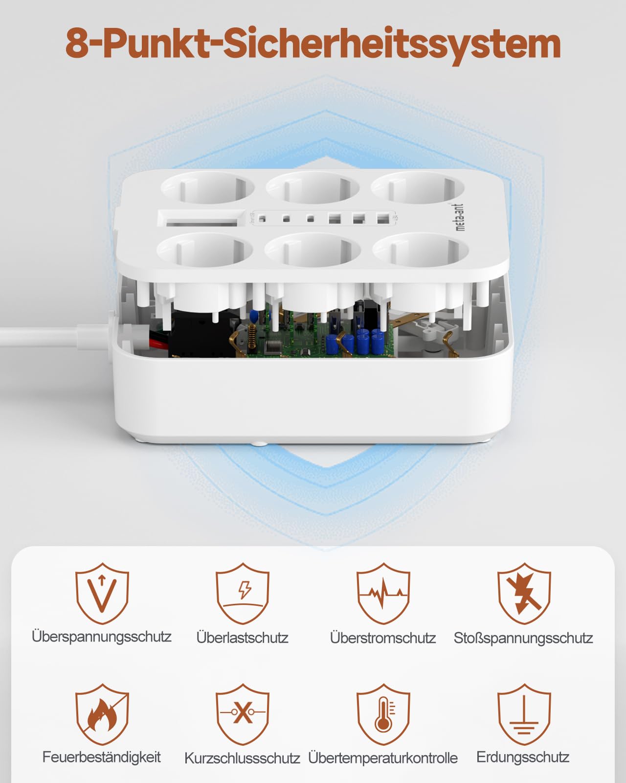 Ciabatta elettrica con USB, 6 scomparti