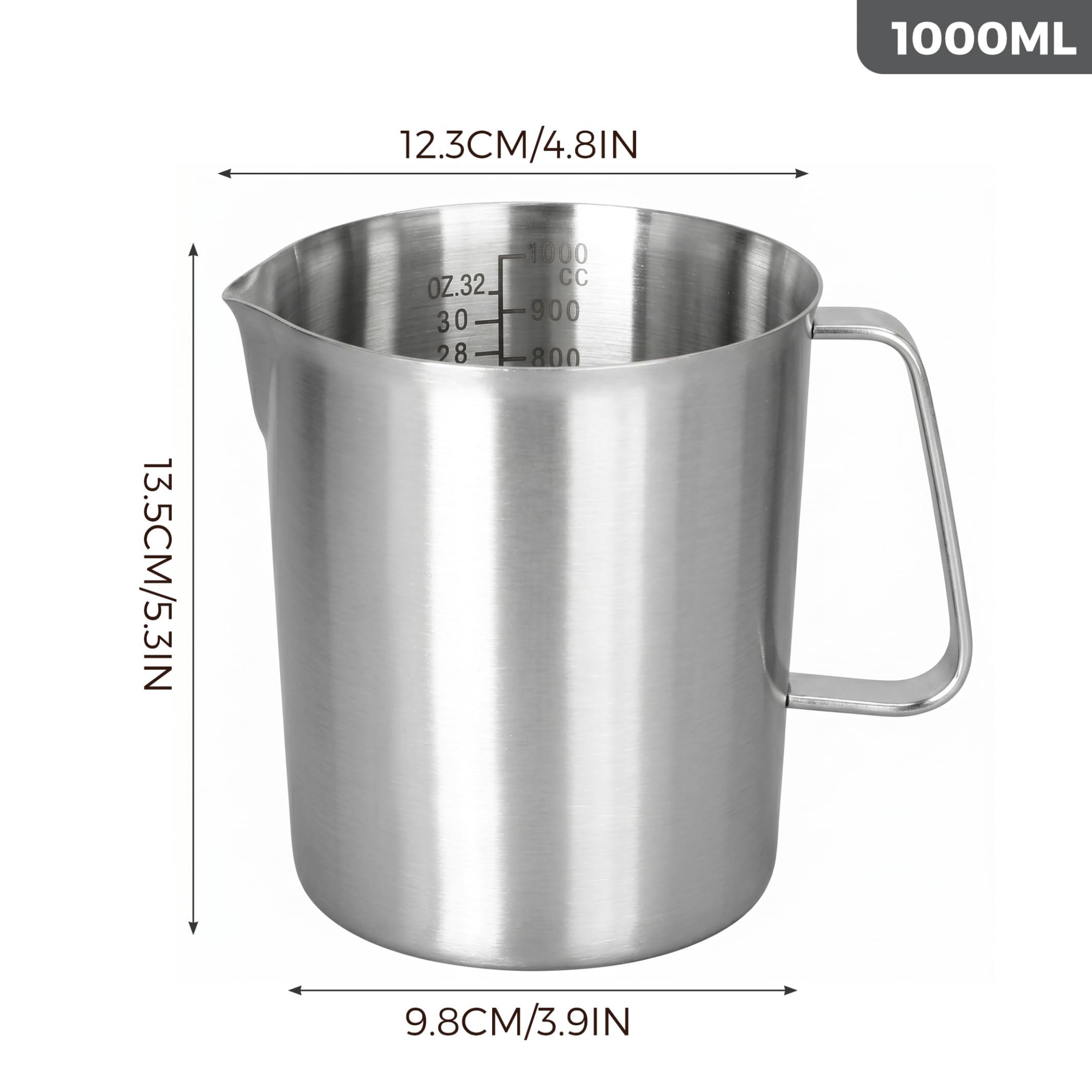 Tazas Medidoras Jarras, Taza Medidora De 1 L, Taza De Acero Inoxidable Con Escalas Internas Precisas, Boquilla Y Asa A Prueba De Fugas, Plateado