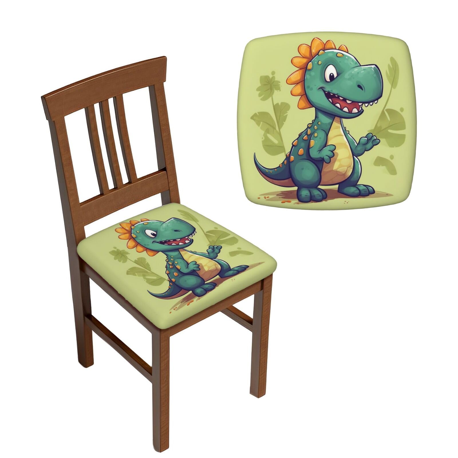 NONHAI 6PCS Dining Chair Seat Covers Set Cartoon Dinosaur Stretch Removable Chairs Covers Washable Seat Cushion Slipcovers Protector for Dining Room Kitchen Chairs
