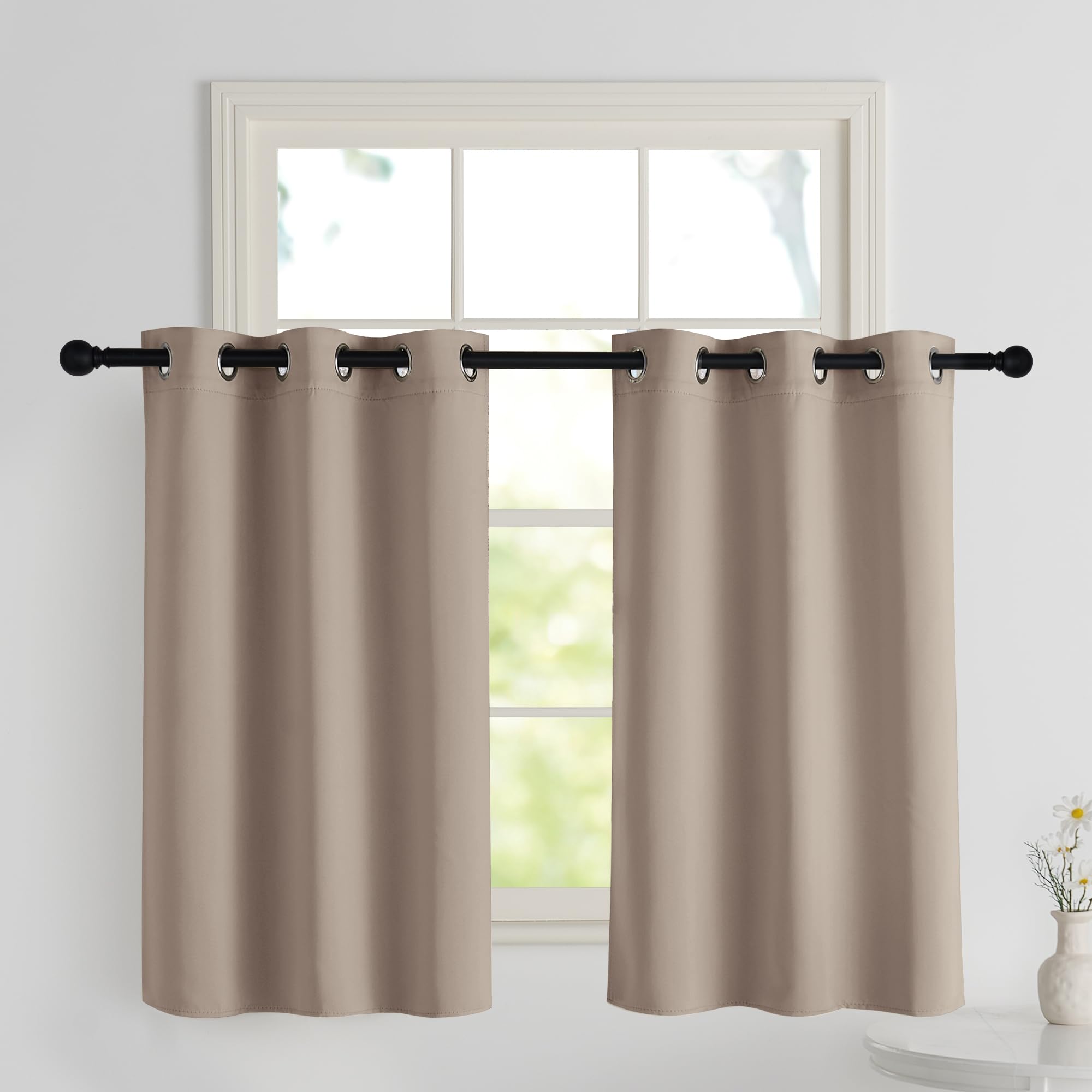 PONY DANCE Cortinas Cortas para Ventanas Curtains Blackout for Living Room Opacas de Puerta Cortinas Salon Dormitorio Cocina Comedor con Ojales,90x100cm,Taupe Claro Global Recycled Standard OEKO-TEX STANDARD 100 Global Recycled Standard Global Recycled Standard