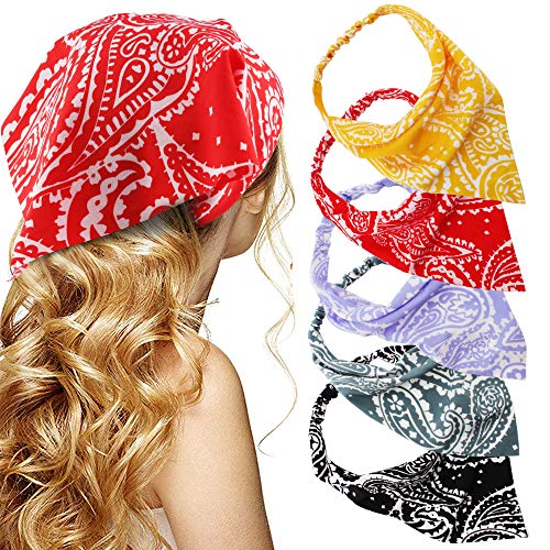 Bandanas for Women - TOBATOBA 5 Pcs Paisley Elastic Hair Scarf Headband Boho Headbands for Women Thin Headbands Hair Scarves Kerchief Head Scarf Hair Bandanas for Women
