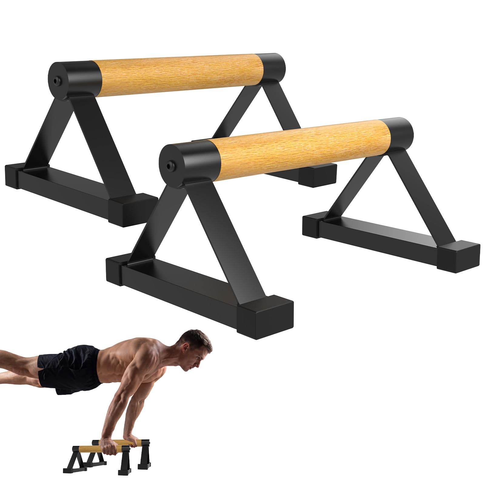Barres de Pompes en Bois Lot de 2 Poignées de Pompes Antidérapantes Parallettes pour Calisthenics Musculation Handstand Training avec Cadre en Métal Supporte 250 kg