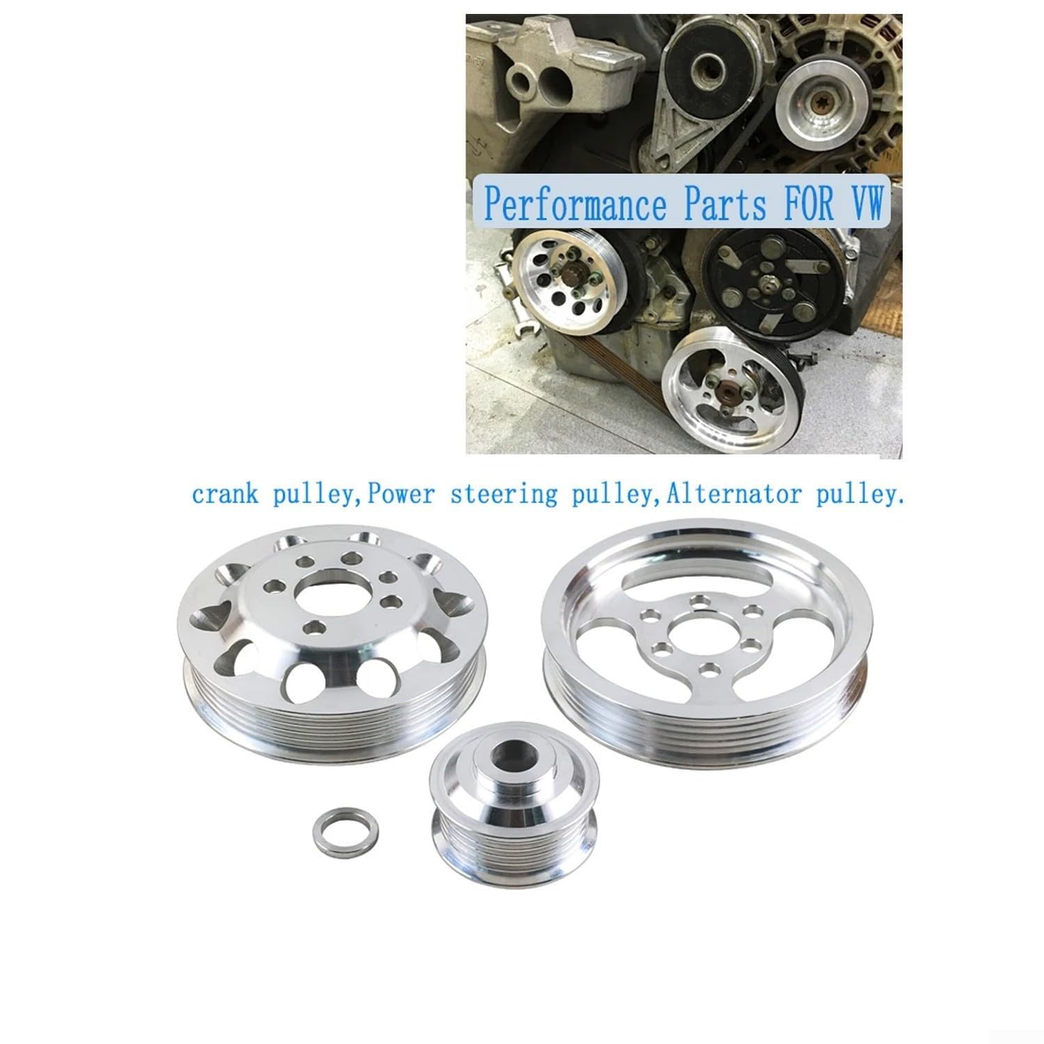 Kit de polea de cigüeñal de aluminio billet de 3 piezas para Golf GTI Jea 1.8T 2.0L 1999-2005 OEM ajuste actualización del motor (plata)