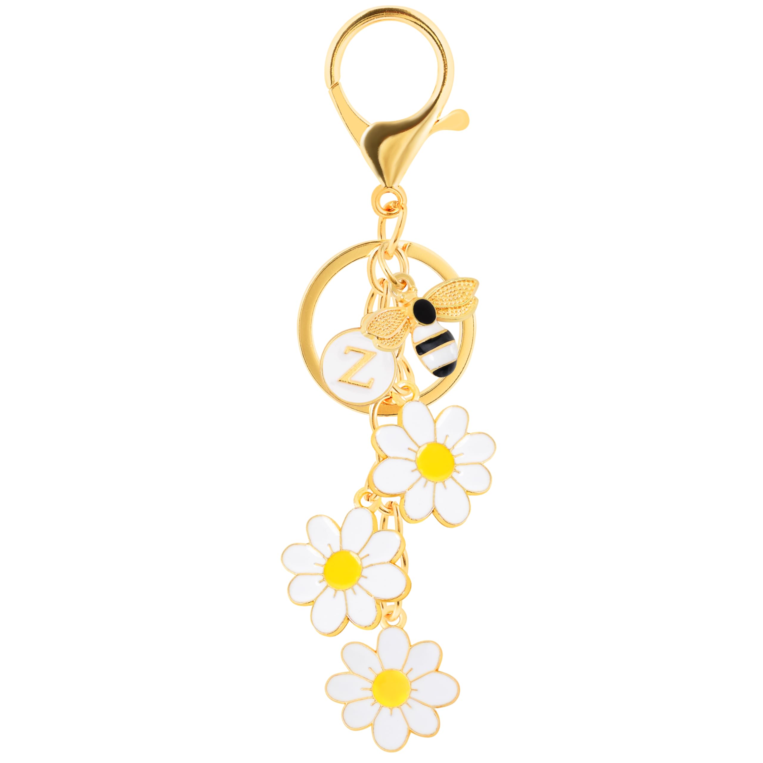 ANHBKAR Letter Keychain with Flower & Bee for Women, Girls - Initial Bag Charm for Backpack, Purse, Handbag, or School Bag