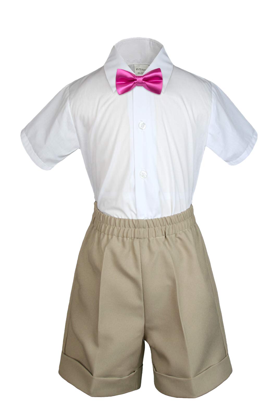 MILLTEX 3 Pieces Set Formal Party Wedding Color Satin Bow tie Shirt Khaki Shorts Set New Born Baby Boy Toddler Sm-4T (SM (0-6 Months), Fuchsia)