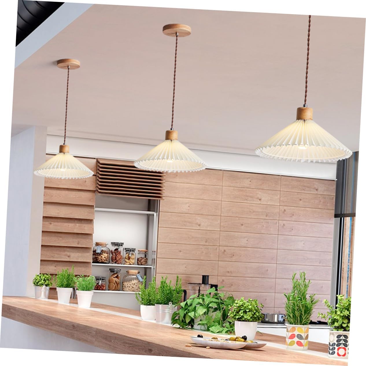 jojofuny Pendant Light Cord Wooden Screw Base Modern Ceiling Lighting Boho Style for Dining Rooms Bedrooms