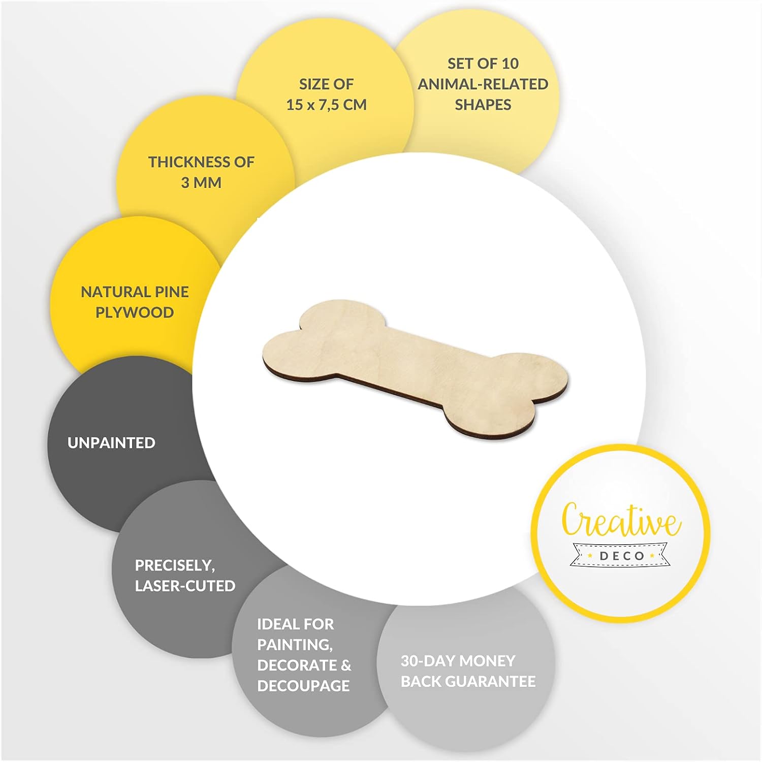 Creative Deco 10 x Large Wooden Dog Bone Shape Plywood Cutouts, 10 X Dog Bone 15 X 7.5 X 0.3 Cm, 15 x 7.5 x 0.3 cm - Image 5