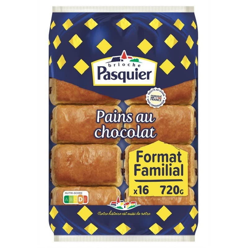 BRIOCHE PASQUIER - Pains au Chocolat Individuels - 16 pièces - 720g - Idéal pour le petit-déjeuner et les pauses gourmandes - Viennoiseries de qualité - Lot De 3 - Vendu Par Lot