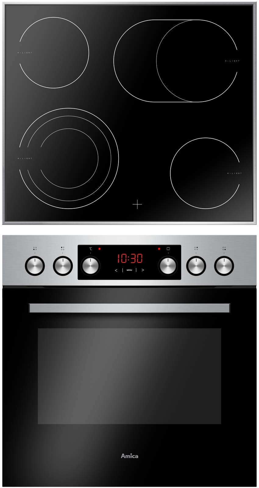 Einbauherd Set | Backofen mit Grill und Umluft | Rahmenloses Glaskeramik Kochfeld mit Zweikreis und Bräterzone | Timer | Steam Clean (EHPC 935 001 E) (EHCX 933 110 E)