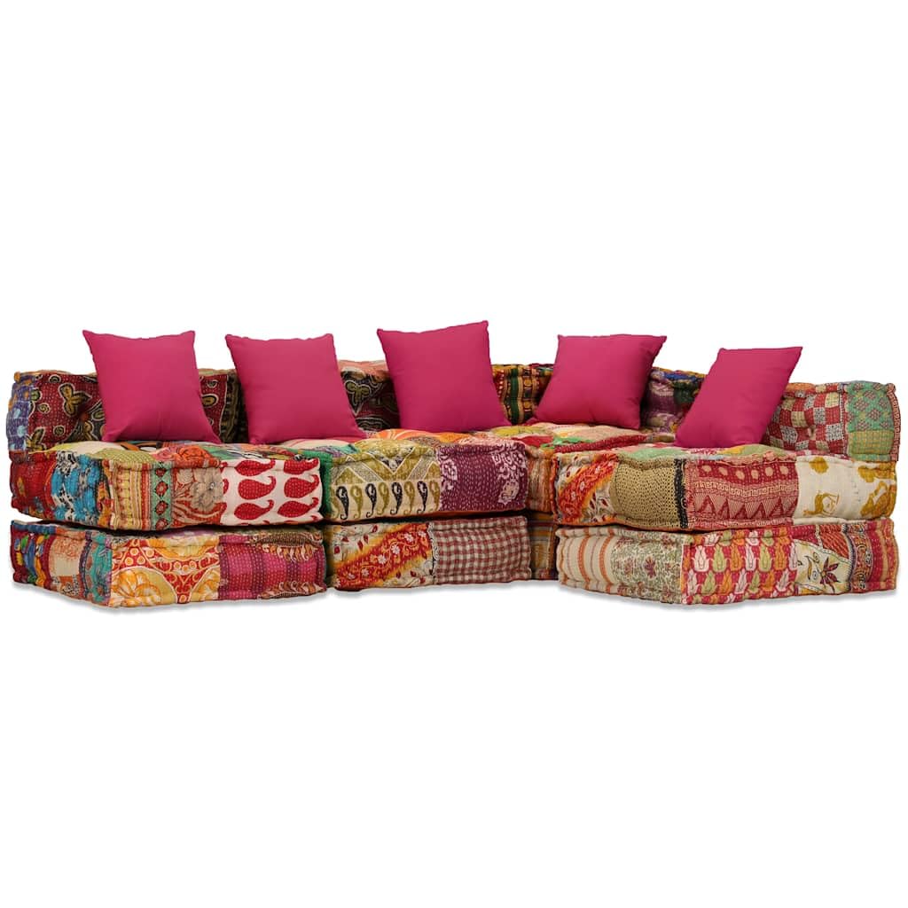 vidaXL Pouf Modulare a 4 Posti Tessuto Patchwork Divano Divanetto Sofà Salone