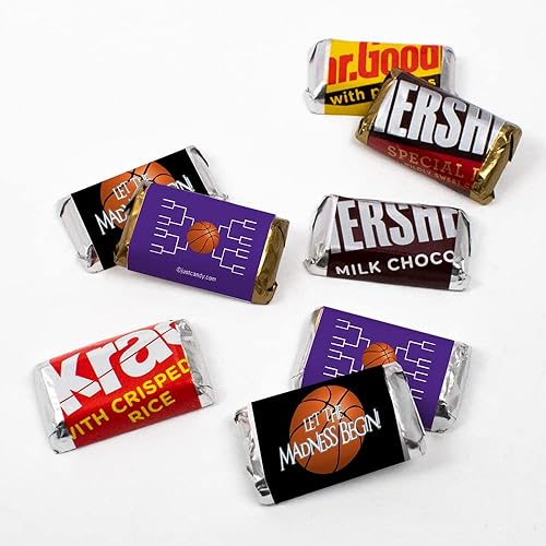 Recuerdos de fiesta de baloncesto de 108 quilates, miniaturas de chocolate Let the Madness Begin (108 unidades) - Morado - Caramelos incluidos