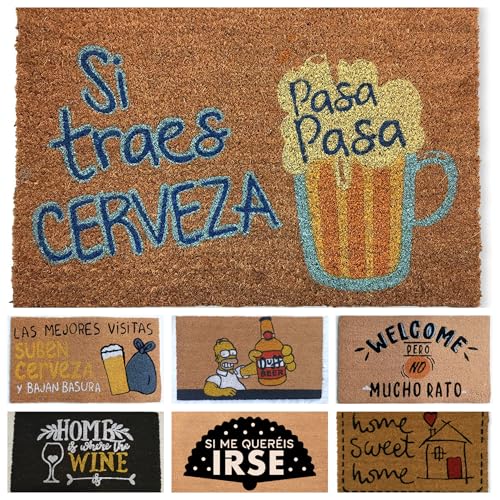 DONATELLA Felpudo Coco Dibujo con Base Antideslizante de PVC - 40x70 cm, Cerveza