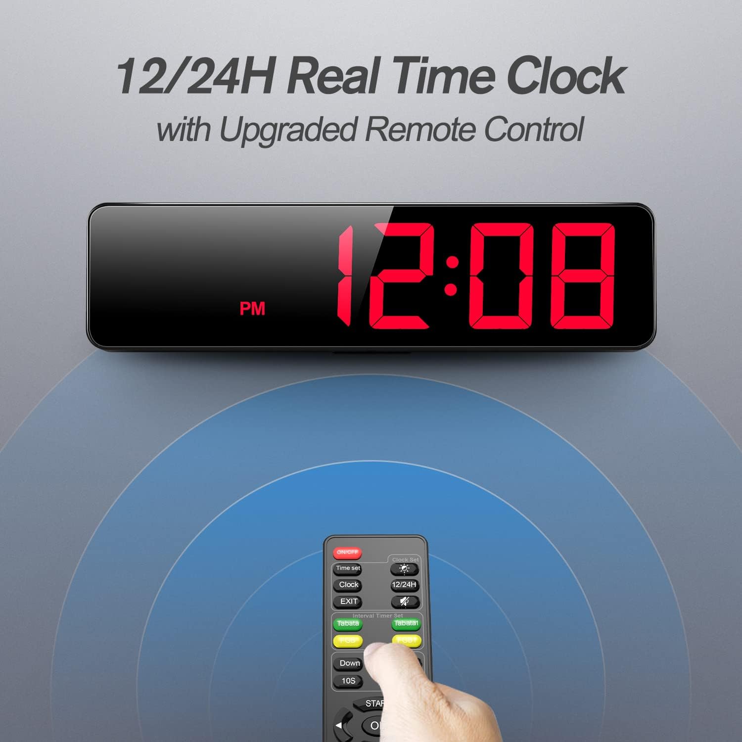 Fitness Minuteur 15'' Grand Horloge Murale Numérique à LED,Timer D'intervalle avec Chronomètre,Compte à Rebours/Haut,Volume Réglable,Télécommande,Minuteur de Sport pour Maison garages l'extérieur