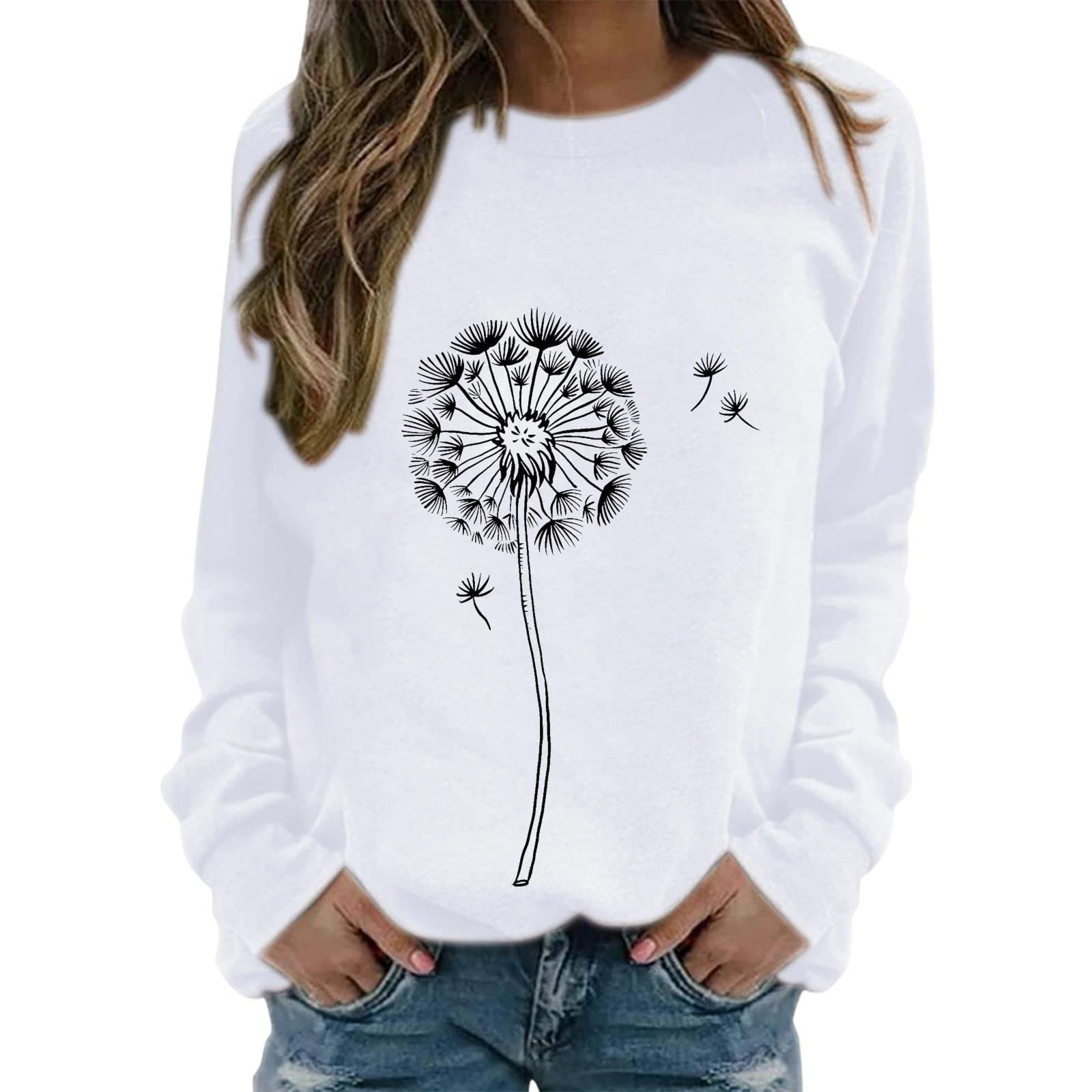 OllysqiarWomens Print O Neck Sweatshirt Round, clothes,deals under 25,unclaimed packages for sale,closeout sale,under 10 dollar items,online shopping prime