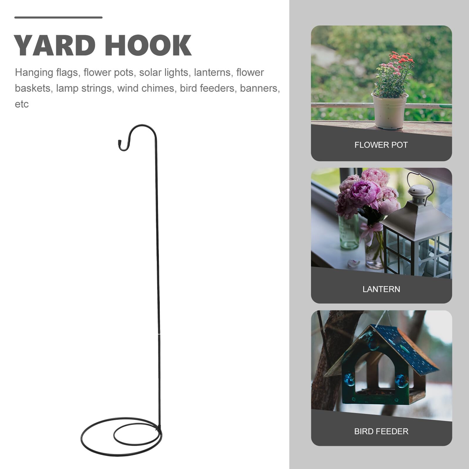 Crochet Suspendre en Fer Noir pour Jardin Extérieur, Crochet Incurvé Antirouille, Installation Solide pour Décoration de Parc et Plantes Suspendues