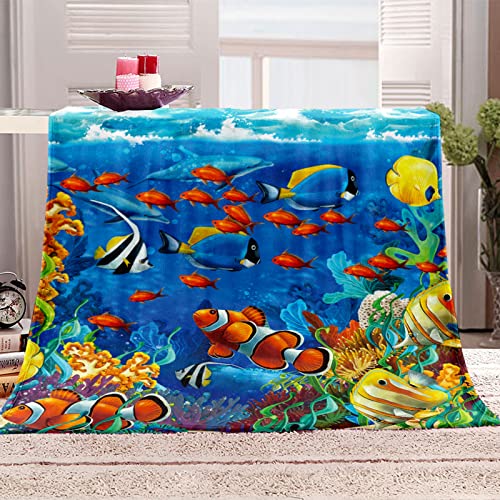 Wesan Ocean Fish Dolphins Blanket Kids Boys Girls Gifts Colorful Underwater Fish Swim Decor For Birthday Christmas Super Soft Cozy Plush Flannel Fleece Throw Blanket Bedroom Bed Decor 50"X60" #TOP2