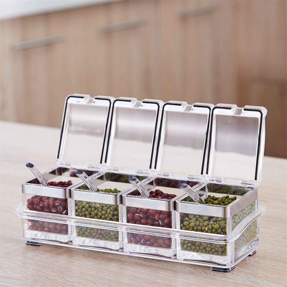 Set Di 4 Scatole Per Condimenti Trasparenti - Contenitori Spezie In Acrilico Con Cucchiai, 23x9.5x7.5 Cm - Foto 8