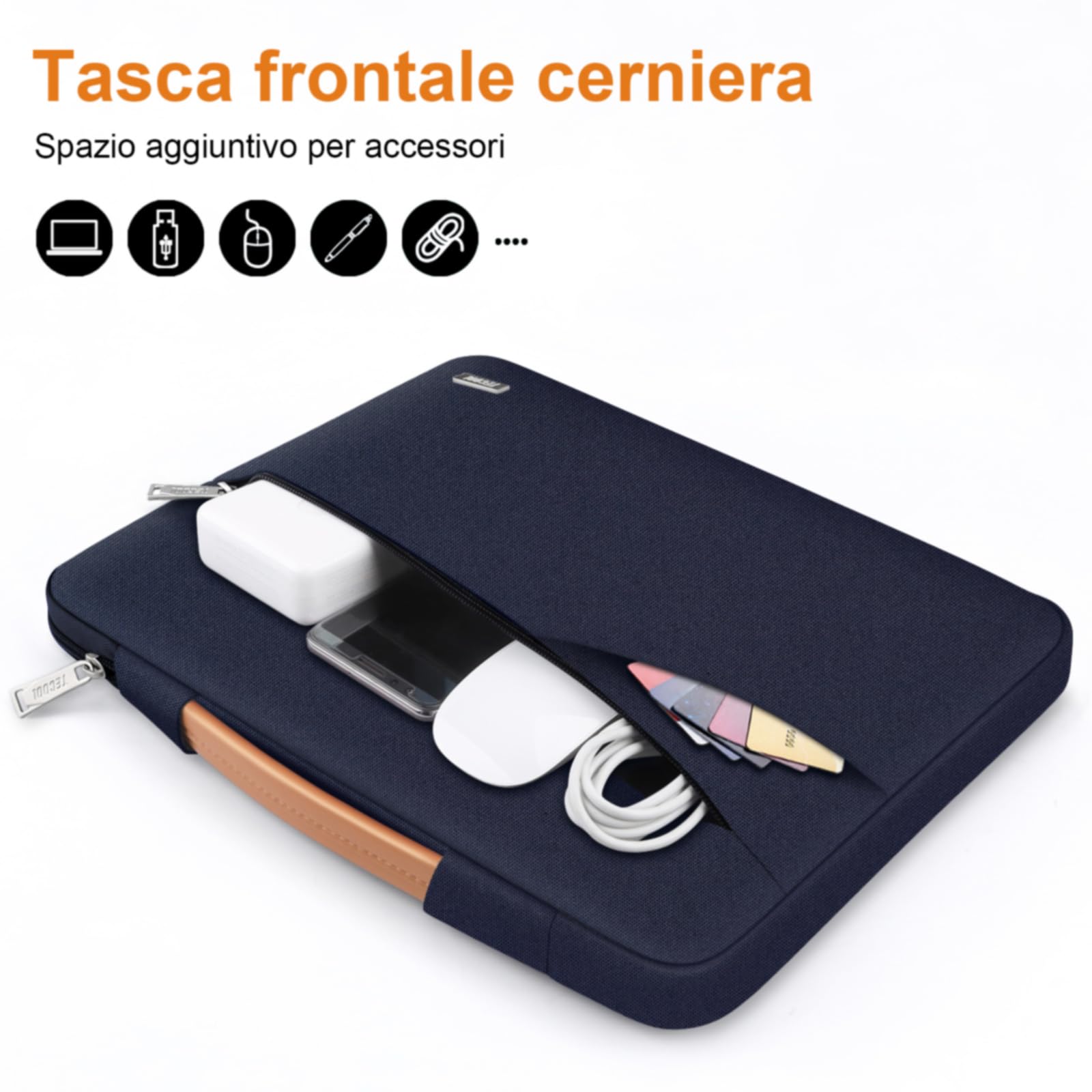 TECOOL 14 Pollici Custodia PC Portatile per 14'' HP Dell Acer ASUS Lenovo Thinkpad Ideapad Chromebook Notebook, MacBook Air 15 M2 M3 M4 2023-2025 Custodia Protettiva Laptop Borsa, Blu scuro