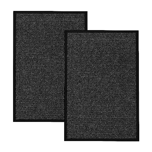 KAV Non-Slip Washable Door Mat Dirt Trapper - Durable Indoor & Outdoor Doormat - Absorbent Entryway Mat for Home, Kitchen & Bathroom - Black, 40cm x 60cm - Pack of 2