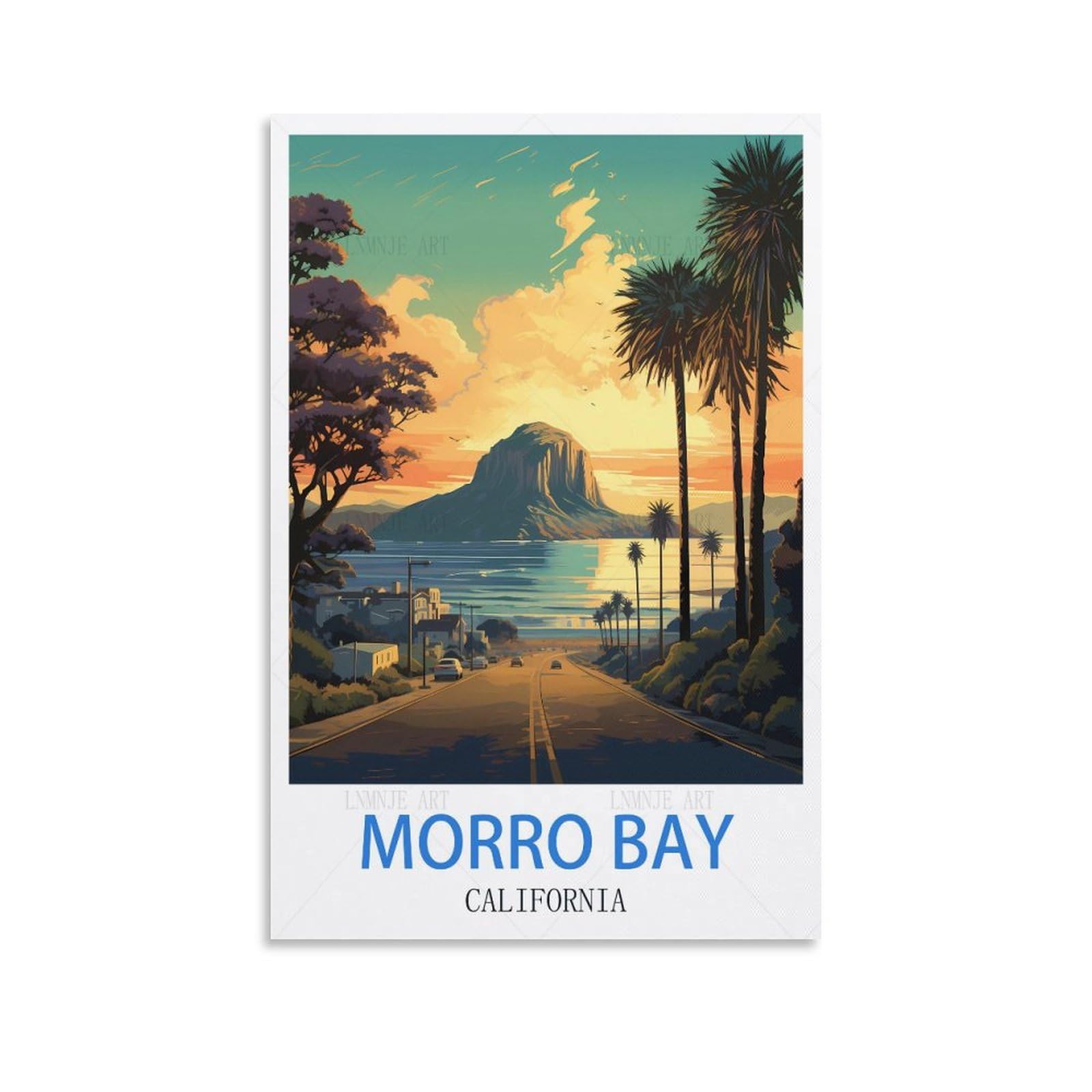 Unniq Unframe-Style Morro Bay California Vintage Travel Posters 08X12inch(20X30cm) Canvas Painting Wall Art, Wall Decor Pictures Prints For Living Room Bedroom