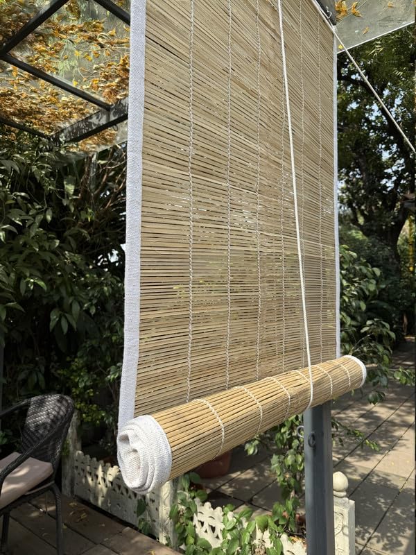 Image of BambooAura Natural Bamboo Roll-Up Window Shade Blind | Light Filtering Bamboo Chick Curtain | Eco-Friendly Sun Protection for Balcony, Patio, Office (4ft x 7ft - W x H)