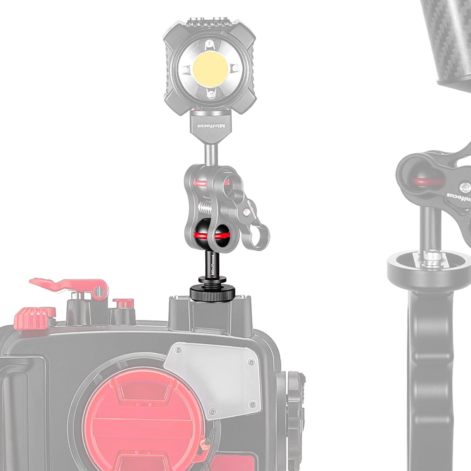 MINIFOCUS 1" Kugelkopf Cold Shoe Base Adapter, Universal Kugelgelenkhalterung mit Cold Shoe Base Adapter für Tauchlampen Unterwasserkamera Wasserdichtes Gehäuse Video/Blitz/Strobe Blitzschuhe