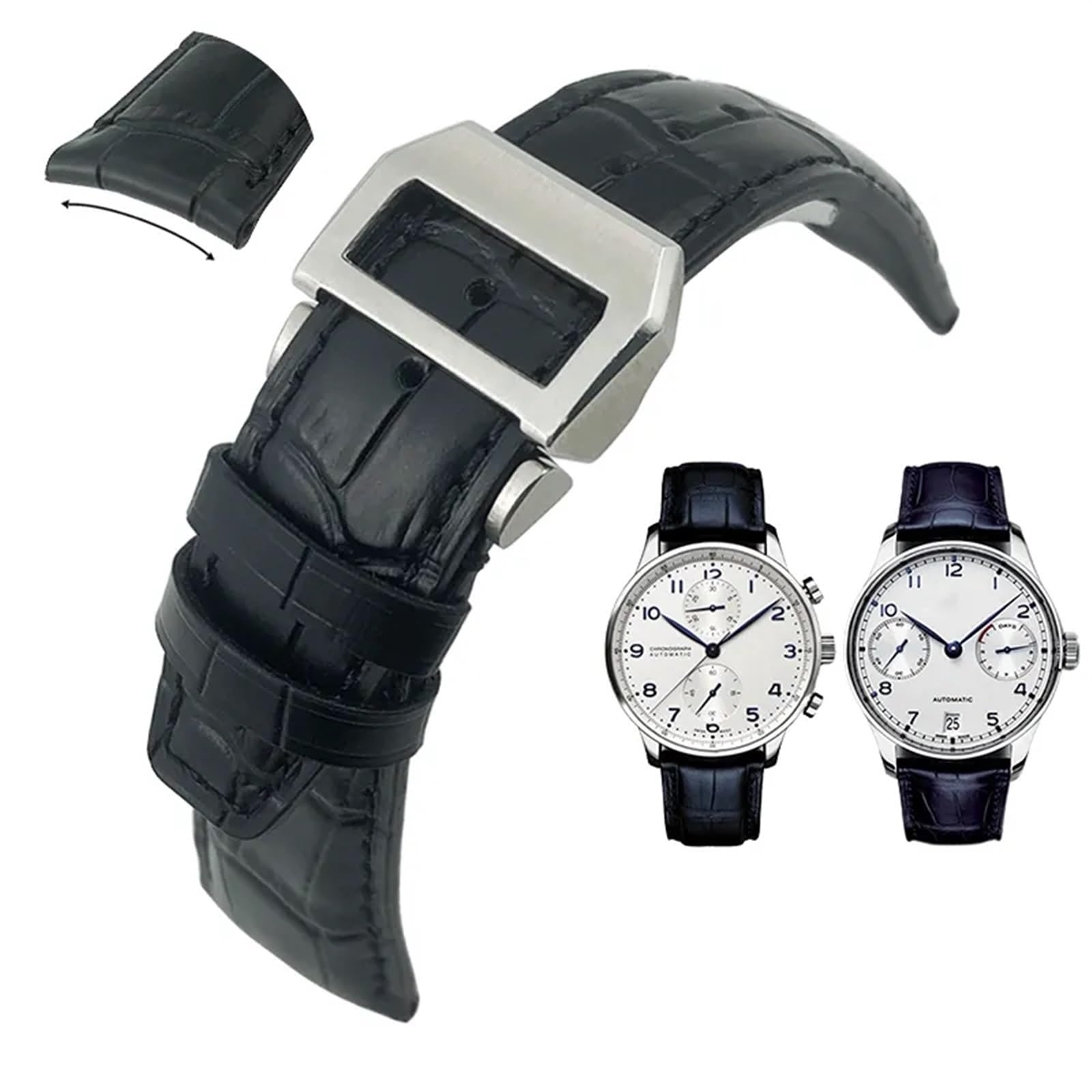 20mm 21mm 22mm estremità curva cinturino in vera pelle di mucca di ricambio per orologi IWC Portugieser PILOT fibbia pieghevole