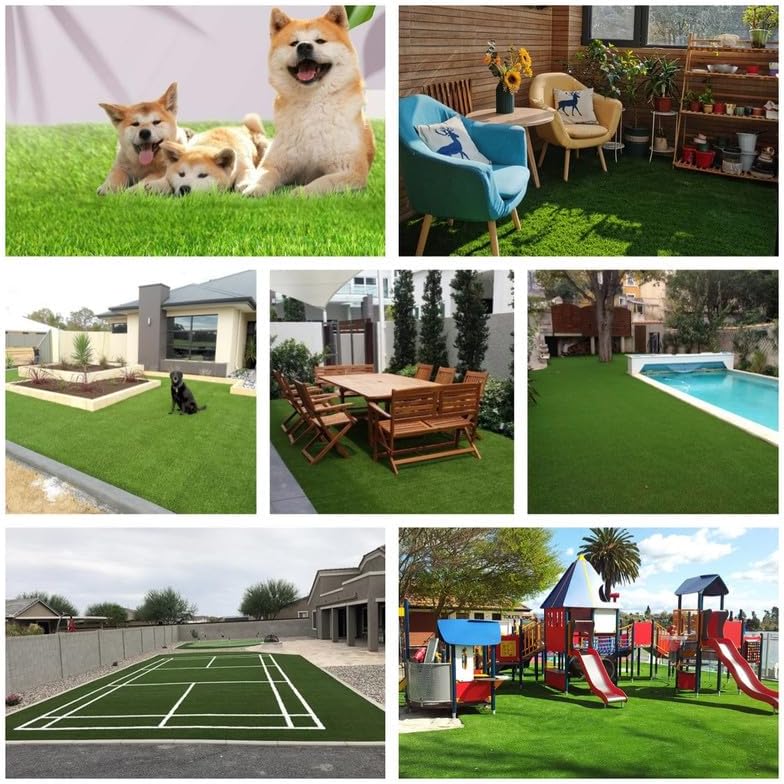 Miniatura 6 de Alfombra de césped artificial de 8 x 15 pies, 1.5 pulgadas de grosor, respaldo de poliuretano, uso en interiores y exteriores para mascotas, patio,