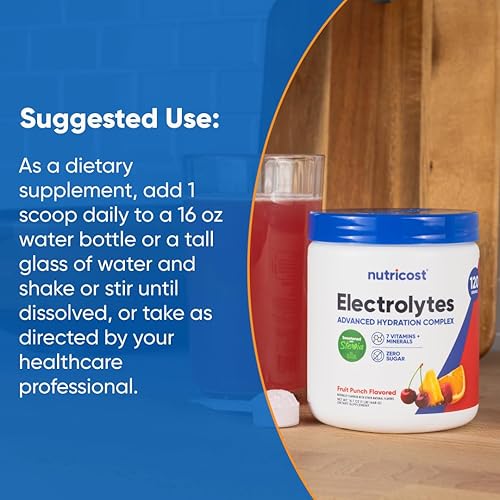 Miniatura 7 de Nutricost Polvo complejo de electrolitos (120 porciones, ponche de frutas) - Suplemento de hidratación Mezcla de bebidas con vitaminas y minerales