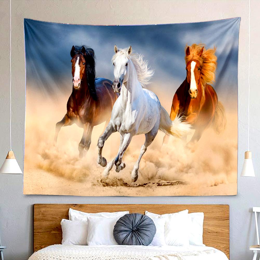 Horse Running Tapestry Western Steed Animal Wall Hanging Decor Indian Mandala Bohemian Hippie Trippy Large Tapestry for Bedroom Living Room Dorm(80x60 Inch)