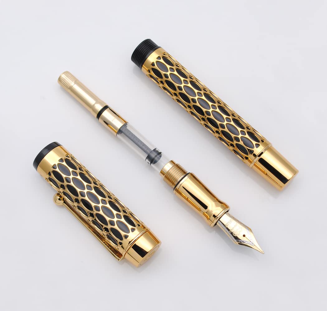 JINHAO 100 Fountain Pen Metal and Resin Grid Skeleton Writing Pen with Converter (Medium Nib, B-Black) - Image 4
