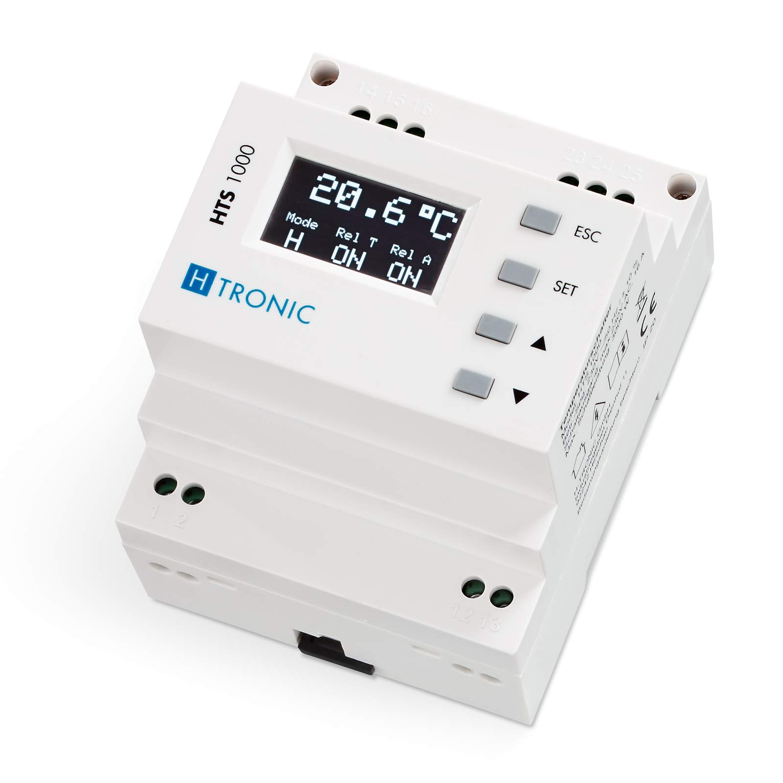 HTS 1000 Hutschienen-Temperaturschalter (Temperaturregler) mit Fühler, Kühlen & Heizen, 230 V Thermostat