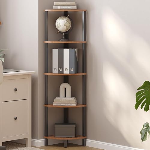 Miniatura 2 de VIMBER UJSJ001H - Estantería esquinera de 5 niveles, estante de escalera de esquina industrial, estante de exhibición rústico para sala de estar,