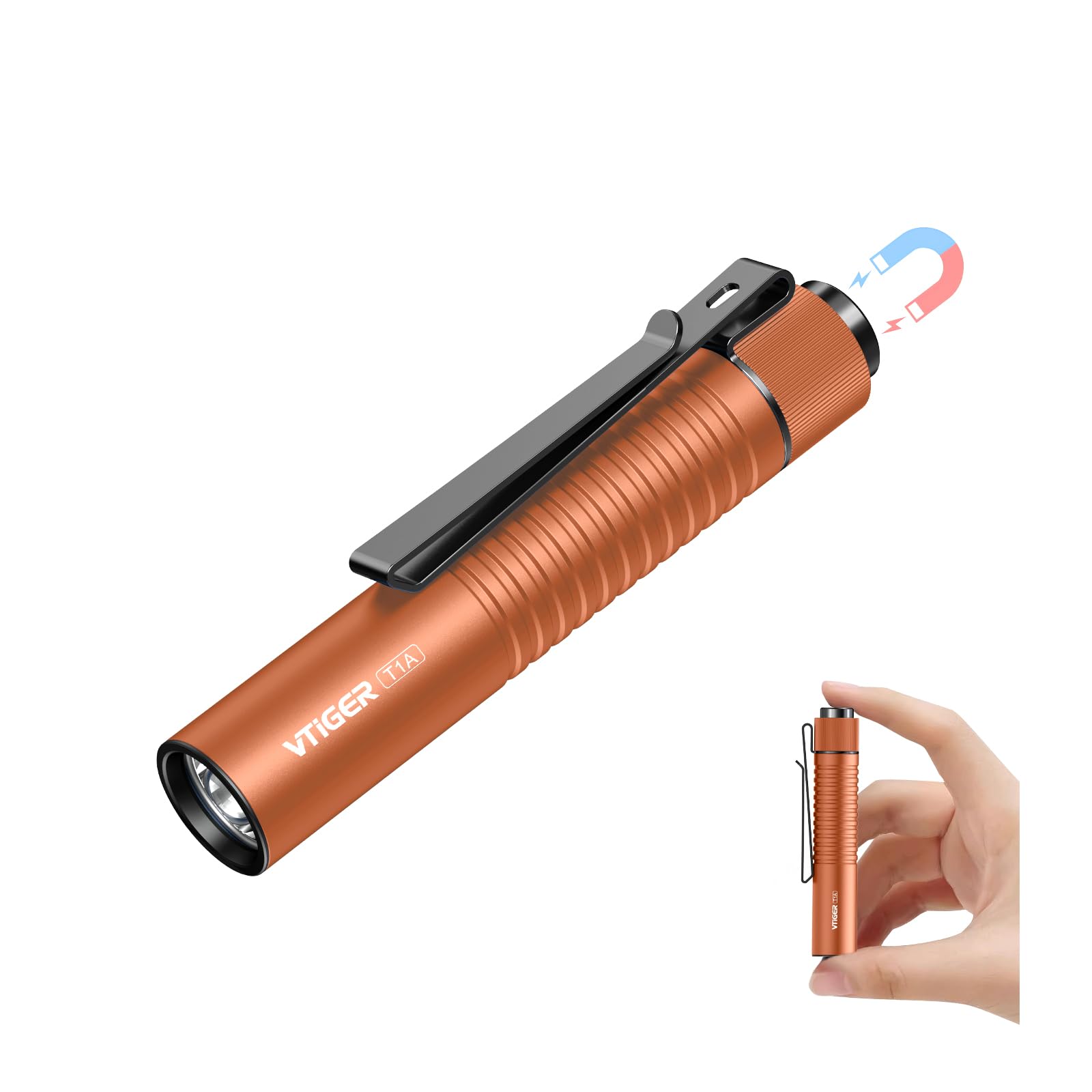 VTIGER T1A Mini Pocket EDC Flashlight with Clip,1300 Lumen Compact AA Rechargeable LED Little Flashlights, Super Bright Tail Switch Small Flash Light