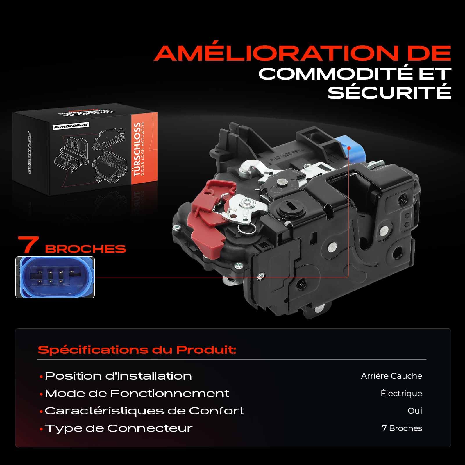 Frankberg Serrure de Coffre Arrière Gauche Compatible avec Golf V 1K1 Golf Plus 521 5M1 Golf VI Variant AJ5 T.o.u.r.a.n 1T3 T.o.u.r.a.n 1T1 1T2 Remplacer# 7L0839015E
