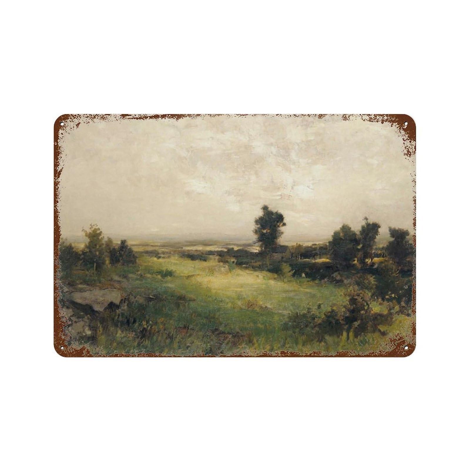 xiaoxiaoshen Country Field Painting, Vintage Landscape Oil ， Farmhouse, Neutral Wall Decor Art Metal Tin Poster Modern Home Decor Art Home Bar Shop Decorations Vintage Sign 20x30cm